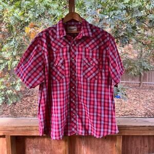 Wrangler Men's Western Fashion Snap Shirt Red Plaid Short Sleeves Size 2X